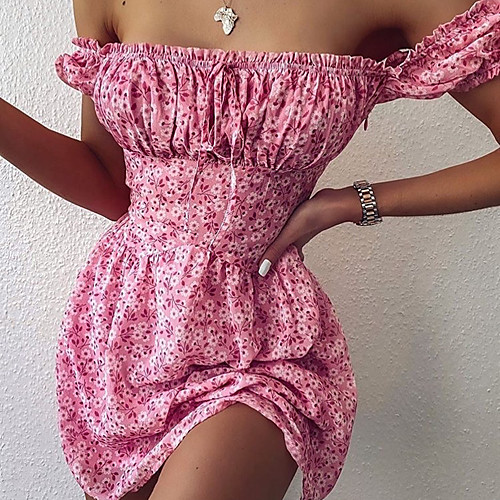 

Women's A Line Dress Short Mini Dress Blushing Pink Sleeveless Floral Print Spring Summer Chic & Modern Casual / Daily 2021 S M L XL / Holiday / Going out