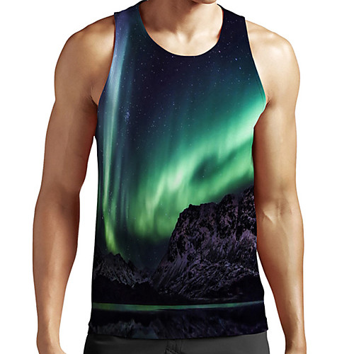 

Men's Unisex Tank Top Undershirt 3D Print Scenery Graphic Prints Plus Size Print Sleeveless Casual Tops Basic Fashion Designer Breathable Green