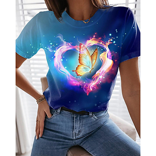 

Women's Butterfly T shirt Graphic Butterfly Print Round Neck Basic Tops Blue