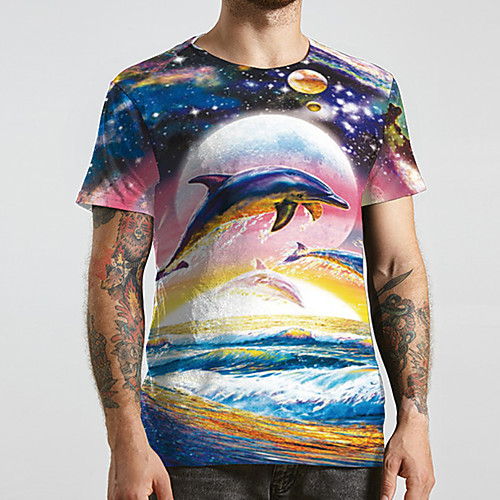 

Men's Unisex Tee T shirt 3D Print Graphic Prints Dolphin Plus Size Print Short Sleeve Casual Tops Basic Designer Big and Tall Blue