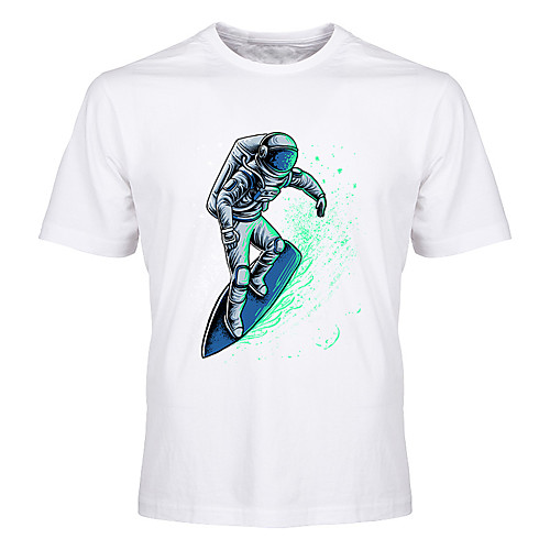 

Men's Unisex Tee T shirt Hot Stamping Graphic Prints Astronaut Plus Size Print Short Sleeve Casual Tops Cotton Basic Fashion Designer Big and Tall White Black Blue