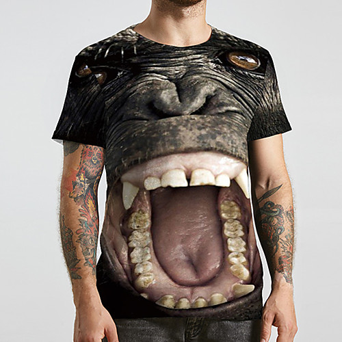 

Men's Unisex Tee T shirt 3D Print Graphic Prints Crocodile Plus Size Print Short Sleeve Casual Tops Basic Designer Big and Tall Dark Gray