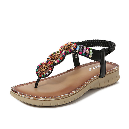 

Women's Sandals Boho Bohemia Beach PU Beading Almond Black Pink
