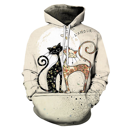 

Men's Unisex Plus Size Pullover Hoodie Sweatshirt Cat Graphic Prints Print Hooded Casual Daily Holiday 3D Print Basic Designer Hoodies Sweatshirts Long Sleeve Yellow Blushing Pink Khaki