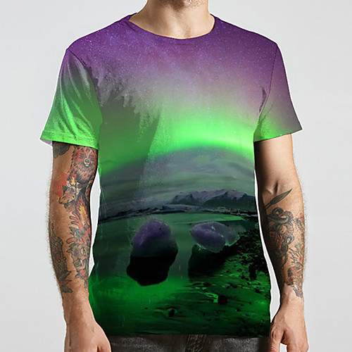 

Men's Unisex Tee T shirt 3D Print Scenery Graphic Prints Plus Size Print Short Sleeve Casual Tops Fashion Designer Big and Tall Purple
