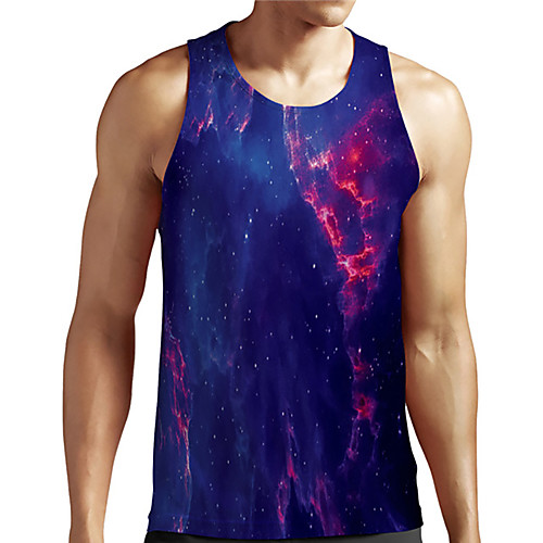 

Men's Unisex Tank Top Undershirt 3D Print Galaxy Graphic Prints Plus Size Print Sleeveless Casual Tops Basic Designer Big and Tall Blue
