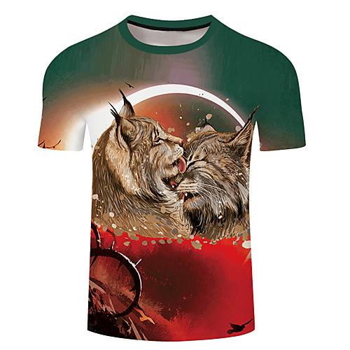 

Men's Unisex Tee T shirt 3D Print Cat Graphic Prints Plus Size 3D Print Short Sleeve Casual Tops Basic Designer Big and Tall Green / Red Blue Green
