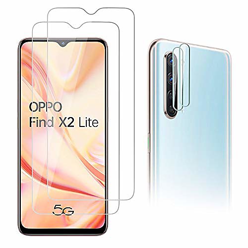 

aimok armored glass protective film compatible with oppo find x2 lite, 2 pieces of armored glass display protective film 2 pieces of camera lens armored glass film [9h hardness] [scratch resistance]