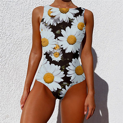 

Women's One Piece Swim Dress Swimsuit Tummy Control Slim Floral Purple Gray Rainbow White Black Swimwear Bodysuit Strap Bathing Suits New Casual Sports / Padded Bras / Beach