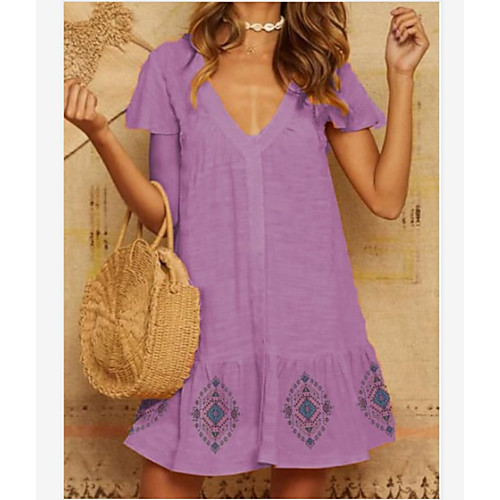 

Women's T Shirt Dress Tee Dress Short Mini Dress Purple Green Short Sleeve Solid Color Spring Summer Casual / Daily 2021 S M L XL 2XL 3XL 4XL 5XL