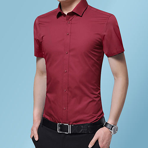 

Men's Shirt non-printing Solid Colored Solid Color Short Sleeve Casual Tops Basic Casual Standing Collar Blushing Pink Wine