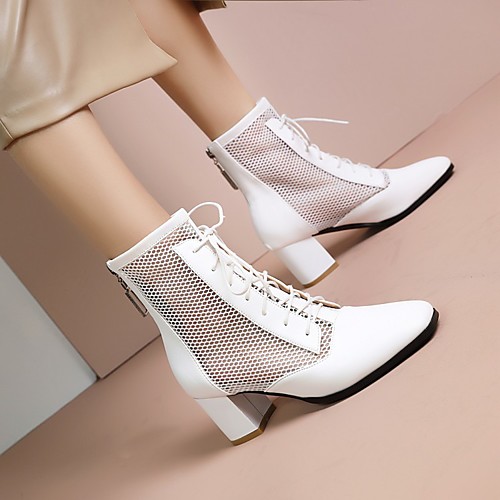 

Women's Sandals Chunky Heel Square Toe PU Synthetics White Black