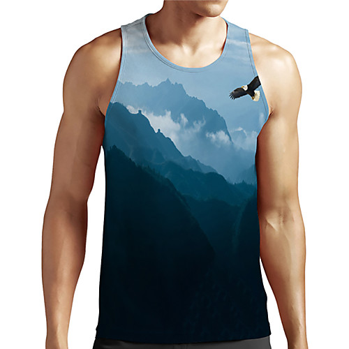 

Men's Unisex Tank Top Undershirt 3D Print Graphic Prints Eagle Animal Plus Size Print Sleeveless Casual Tops Basic Designer Big and Tall Light Blue