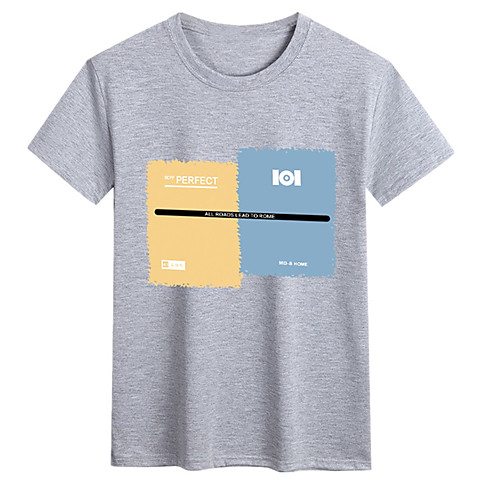 

Men's Unisex Tee T shirt Hot Stamping Color Block Graphic Prints Letter Plus Size Print Short Sleeve Casual Tops Cotton Basic Fashion Designer Big and Tall White Black Light gray