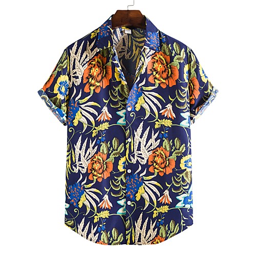 

Men's Shirt Other Prints Color Block Plus Size Print Short Sleeve Going out Tops Tropical Beach Classic Collar Rainbow