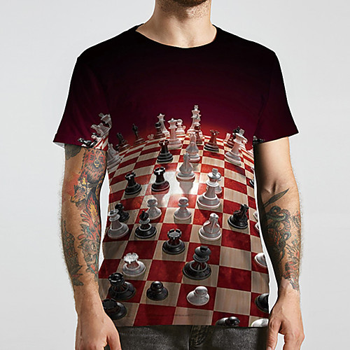 

Men's Unisex Tee T shirt 3D Print Graphic Prints Chess Pieces Plus Size Print Short Sleeve Casual Tops Basic Designer Big and Tall Red