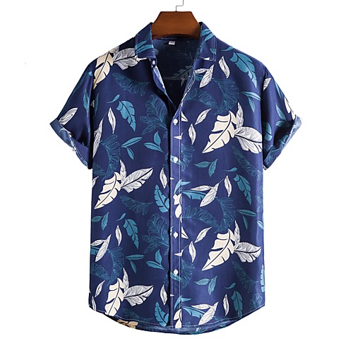 

Men's Shirt Other Prints Letter Animal Print Short Sleeve Daily Tops Beach Boho Button Down Collar Navy Blue