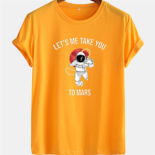 

Men's Unisex Tee T shirt Hot Stamping Graphic Prints Astronaut Letter Plus Size Short Sleeve Casual Tops 100% Cotton Basic Designer Big and Tall Black Blue Yellow
