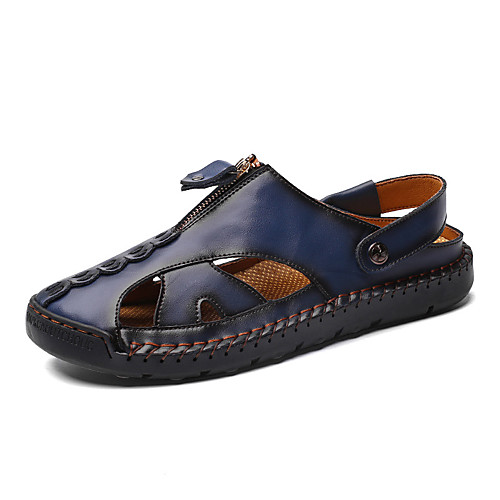 

Men's Sandals Leather Shoes Outdoor Hiking Sandals Beach Daily Walking Shoes Cowhide Breathable Waterproof Booties / Ankle Boots Dark Brown Blue Black Summer