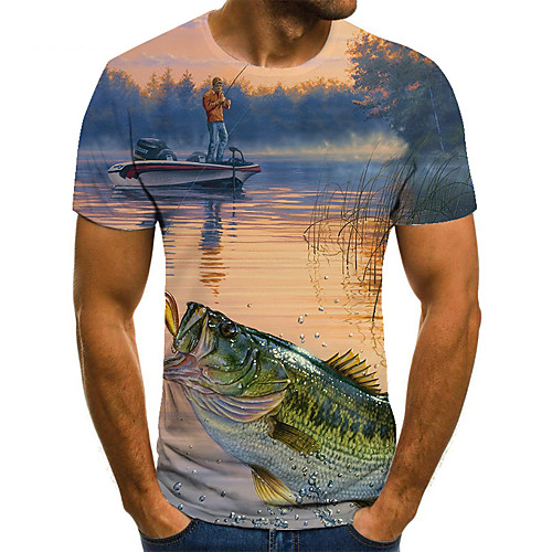 

Men's Unisex Tee T shirt Shirt 3D Print Graphic Prints Fish Plus Size Print Short Sleeve Casual Tops Basic Fashion Designer Big and Tall Round Neck Blue