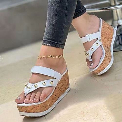 

Women's Sandals Platform Sandals Wedge Heel Round Toe PU Sequin Solid Colored White Black Gold