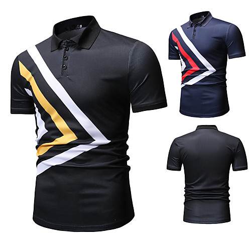 

Men's Golf Shirt Tennis Shirt Other Prints Striped Short Sleeve Casual Tops Casual Black Navy Blue / Summer