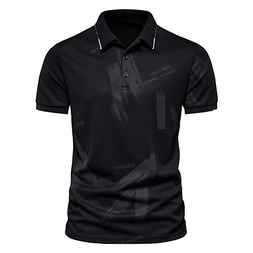 

Men's Golf Shirt Tennis Shirt Letter Button-Down Short Sleeve Street Tops Cotton Business Casual Comfortable White Black