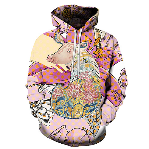 

Men's Unisex Plus Size Pullover Hoodie Sweatshirt Graphic Prints Animal Print Hooded Casual Daily Holiday 3D Print Basic Designer Hoodies Sweatshirts Long Sleeve Blushing Pink