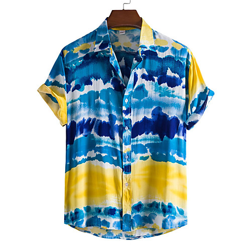 

Men's Shirt Striped Button-Down Short Sleeve Casual Tops Casual Fashion Hawaiian Breathable Blue / Beach