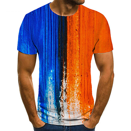 

Men's Unisex Tee T shirt 3D Print Color Block Graphic Prints Plus Size Print Short Sleeve Casual Tops Basic Fashion Designer Big and Tall Blue