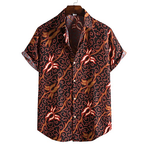 

Men's Shirt Other Prints Color Block Plus Size Print Short Sleeve Going out Tops Tropical Beach Rainbow