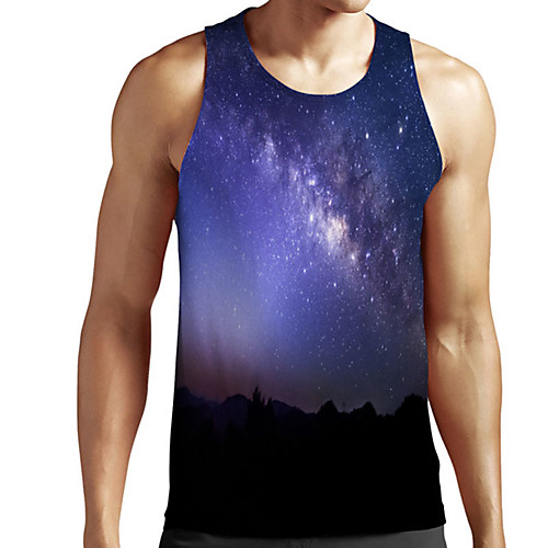 

Men's Unisex Tank Top Undershirt 3D Print Galaxy Graphic Prints Plus Size Print Sleeveless Casual Tops Basic Designer Big and Tall Dusty Blue