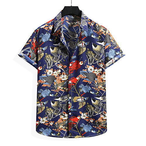 

Men's Shirt Other Prints Bird Short Sleeve Daily Tops Basic Classic Classic Collar Black Navy Blue / Summer