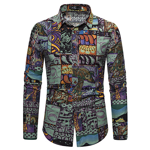 

Men's Shirt Other Prints Graphic Long Sleeve Casual Tops Ethnic Style Black