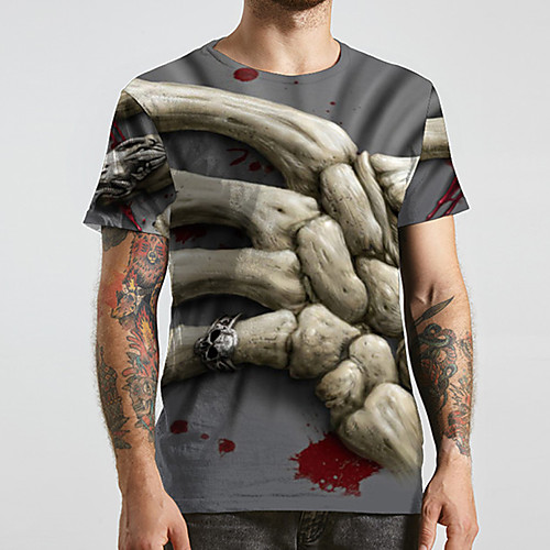 

Men's Unisex Tee T shirt 3D Print Graphic Prints Hand Plus Size Print Short Sleeve Casual Tops Basic Designer Big and Tall Gray