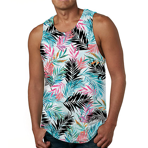 

Men's Tank Top Undershirt 3D Print Graphic Prints Leaves Print Sleeveless Daily Tops Casual Designer Big and Tall Blue