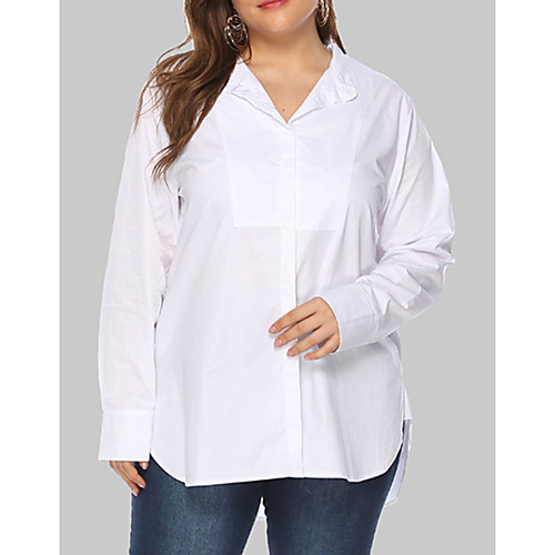 

Women's Plus Size Tops Shirt Plain Long Sleeve Shirt Collar White Big Size XL XXL 3XL 4XL 5XL