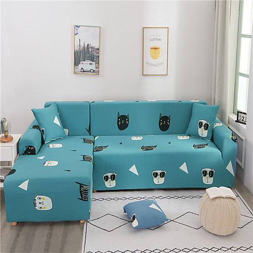 

Pet Dog Cat Print Dustproof All-powerful Slipcovers Stretch L Shape Sofa Cover Super Soft Fabric Couch Cover Sofa Furniture Protector with One Free Boster Case