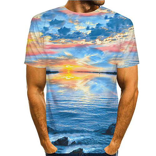 

Men's Tee T shirt Shirt 3D Print Scenery Graphic Prints Print Short Sleeve Daily Tops Casual Designer Big and Tall Round Neck Blue / Summer