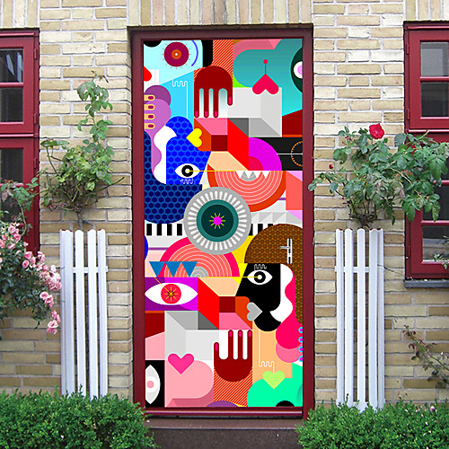 

2pcs Self-adhesive Creative Cartoon Pattern Door Stickers For Living Room Diy Decorative Home Waterproof Wall Stickers