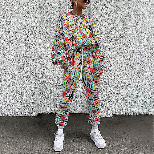 

Women's Basic Streetwear Floral 3D Print Vacation Casual / Daily Two Piece Set Tracksuit T shirt Pant Loungewear Drawstring Print Tops