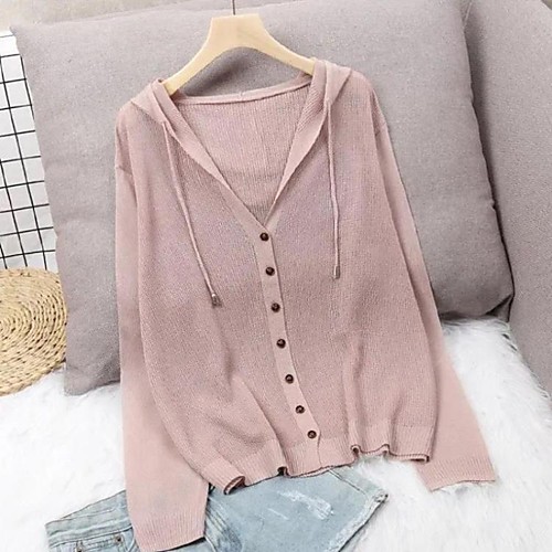 

Women's Solid Color Cardigan Long Sleeve Sweater Cardigans V Neck Khaki-sunscreen and breathable Apricot-[Sunscreen and Breathable] White-[Sunscreen and Breathable]