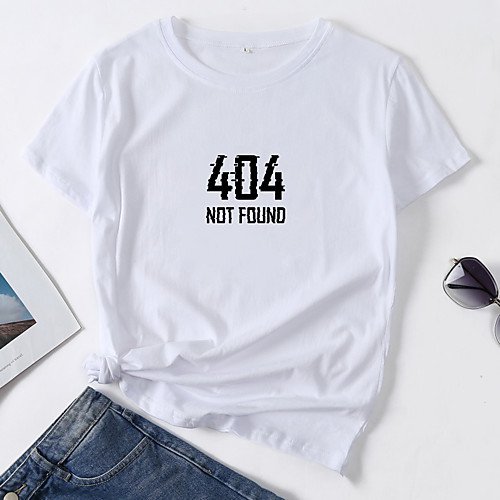 

Women's T shirt Letter Print Round Neck Tops Cotton Basic Basic Top White Blue Red