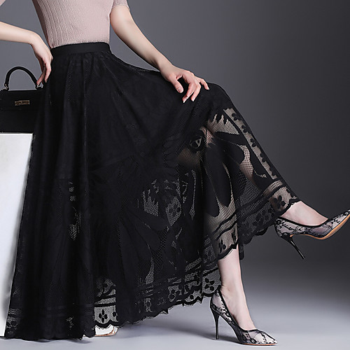 

Women's Going out Weekend Elegant Streetwear Skirts Floral / Botanical Cut Out Lace Black Green