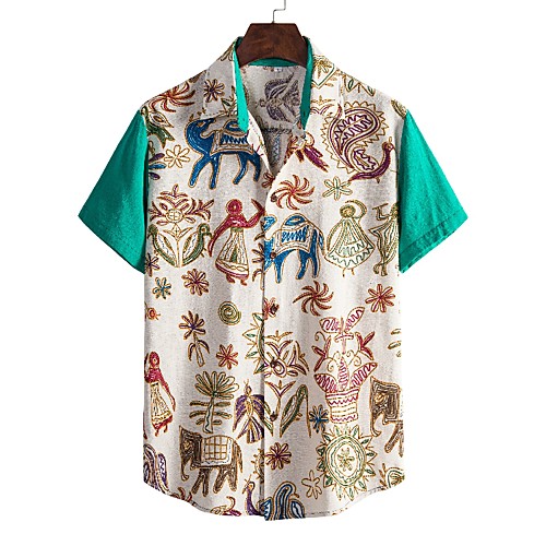 

Men's Shirt Other Prints Graphic Leaves Short Sleeve Daily Tops Casual Beige