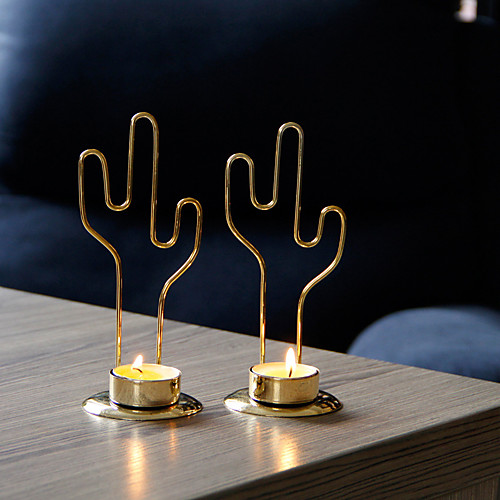 

simple and modern european home decoration desktop ornaments golden metal cactus candle holder candle cup one shipment