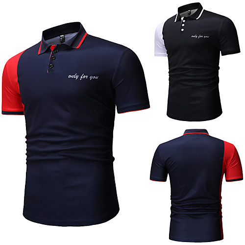 

Men's Golf Shirt Tennis Shirt Other Prints Patchwork Letter Short Sleeve Casual Tops Cotton Casual Black Navy Blue / Summer