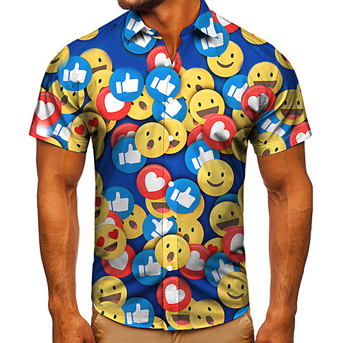 

Men's Shirt 3D Print Cartoon Graphic Prints Button-Down Short Sleeve Street Tops Casual Fashion Classic Breathable Blue