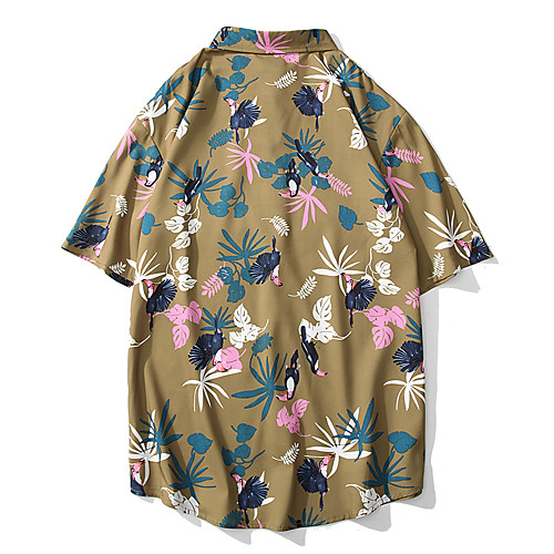 

Men's Shirt 3D Print Graphic Button-Down Print Short Sleeve Casual Tops Basic Hawaiian Distressed White Dark Green Brown / Summer