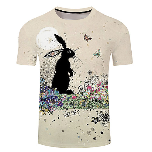 

Men's Unisex Tee T shirt 3D Print Plants Graphic Prints Rabbit / Bunny Plus Size 3D Print Short Sleeve Casual Tops Basic Designer Big and Tall Light Yellow Light Pink Yellow